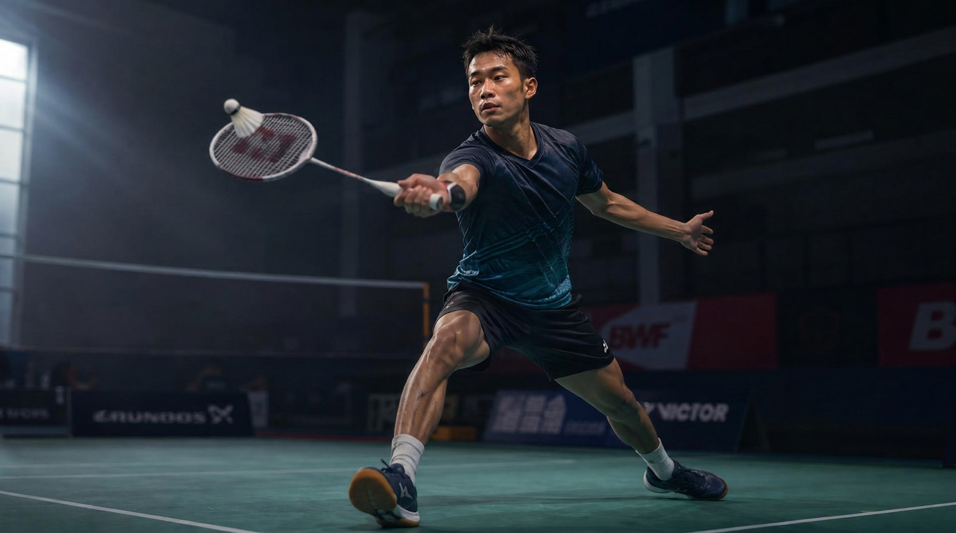 Professioneller Badmintonspieler trifft den Federball